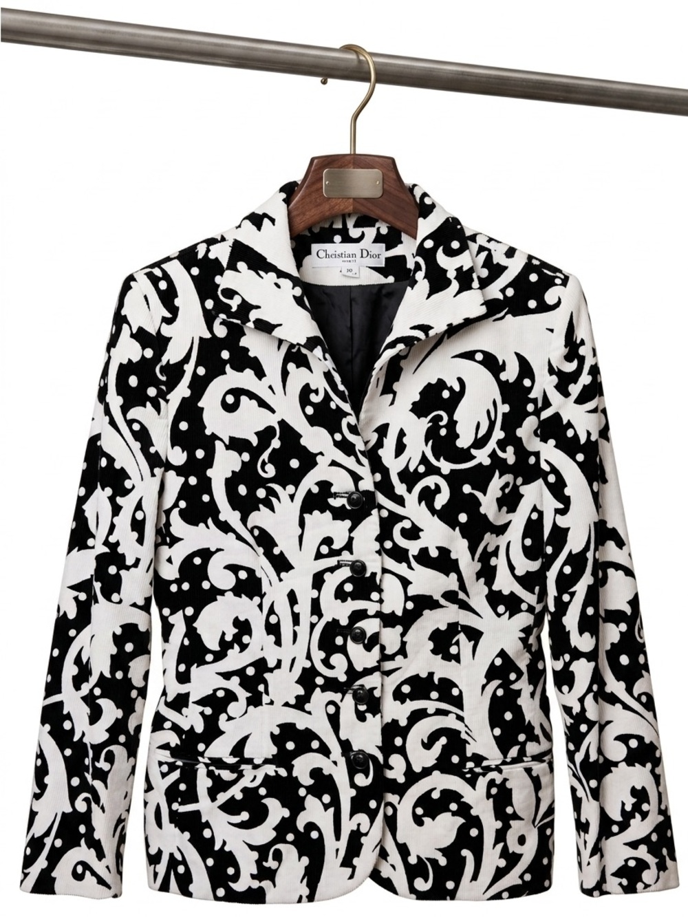 Christian Dior vintage 90’s black white Baroque Scroll Print Blazer jacket 10
